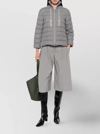 Herno Quilted High Collar Capes Drawstring Detail In Gray