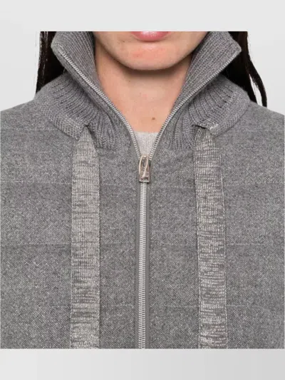 Herno Quilted High Collar Capes Drawstring Detail In Gray