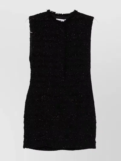 Iro Mini Dress With Frayed Hem And Round Neckline In Black