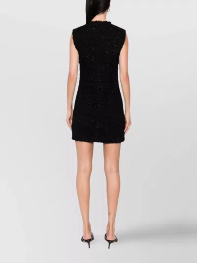 Iro Mini Dress With Frayed Hem And Round Neckline In Black