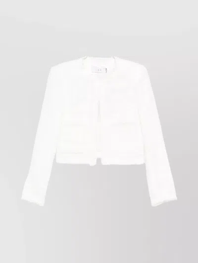Iro Tweed Cropped Jacket Frayed Edges In White