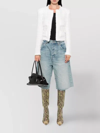 Iro Tweed Cropped Jacket Frayed Edges In White