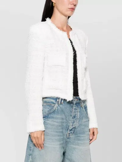 Iro Tweed Cropped Jacket Frayed Edges In White