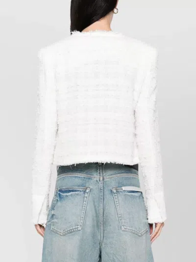 Iro Tweed Cropped Jacket Frayed Edges In White