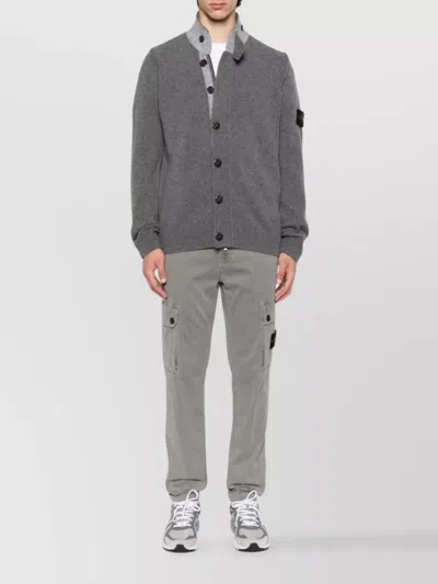 Stone Island Knit Button-up Jumper In Lamb Wool And Nylon Blend