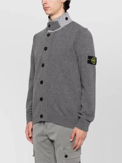 Stone Island Knit Button-up Jumper In Lamb Wool And Nylon Blend