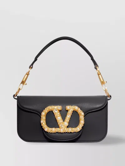 Valentino Small Leather Shoulder Bag With Crystal And Pearl Embellishments