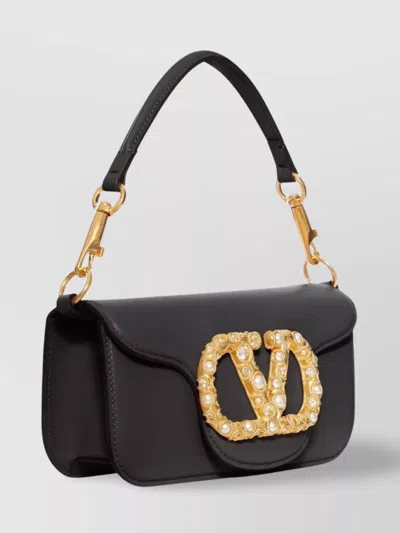 Valentino Small Leather Shoulder Bag With Crystal And Pearl Embellishments