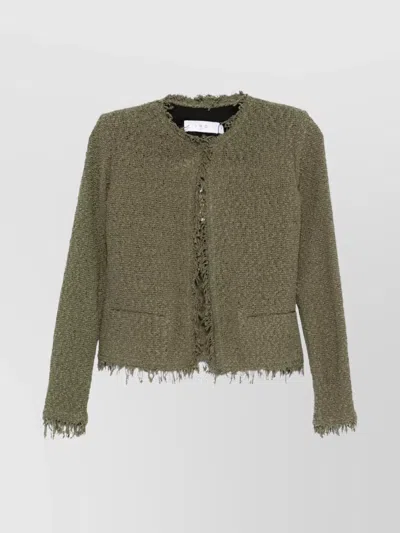Iro Cotton Jacket With Frayed Edges And Tweed Texture In Green