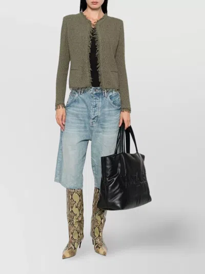 Iro Cotton Jacket With Frayed Edges And Tweed Texture In Green