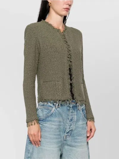 Iro Cotton Jacket With Frayed Edges And Tweed Texture In Green