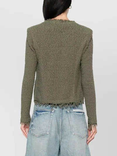 Iro Cotton Jacket With Frayed Edges And Tweed Texture In Green