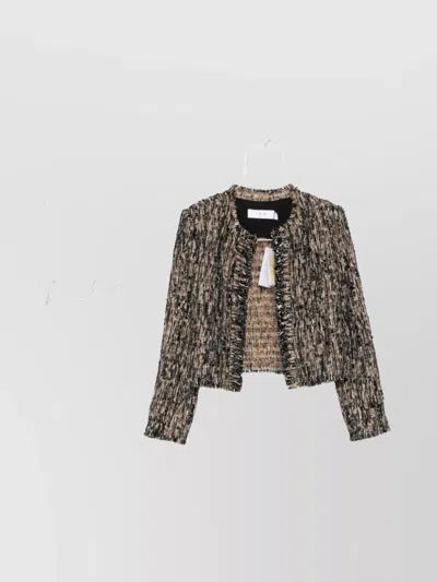 Iro Cropped Frayed Edges Long Sleeves Textured Fabric In Brown