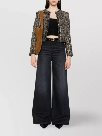 Iro Cropped Frayed Edges Long Sleeves Textured Fabric In Brown