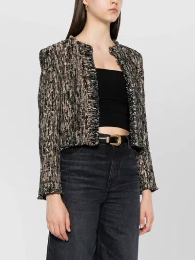 Iro Cropped Frayed Edges Long Sleeves Textured Fabric In Brown