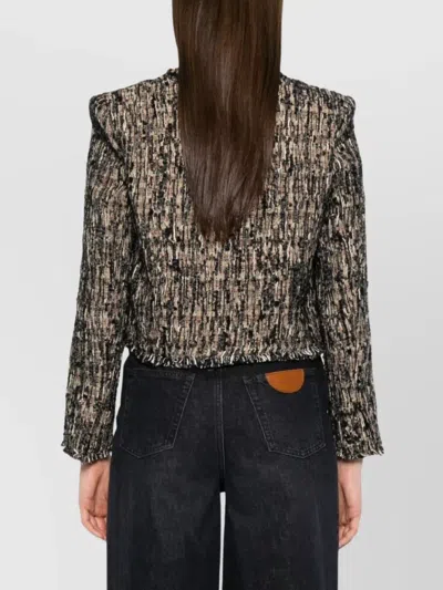 Iro Cropped Frayed Edges Long Sleeves Textured Fabric In Brown