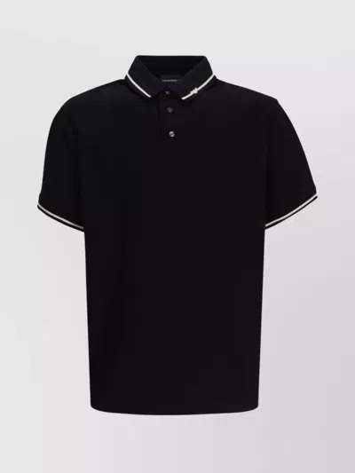 Emporio Armani Classic Piqué Polo Shirt With Polished Collar In Black