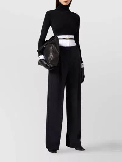 Elisabetta Franchi Turtleneck Top With Contrasting Poplin Insert And Logo Buckle