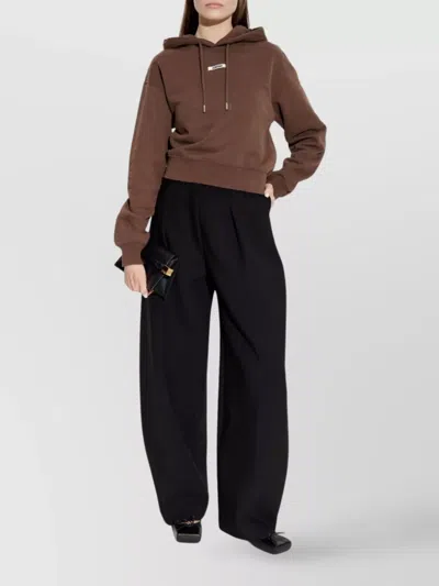 Jacquemus Drawstring Hood Gros-grain Hoodie In Brown
