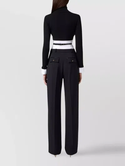 Elisabetta Franchi Turtleneck Top With Contrasting Poplin Insert And Logo Buckle
