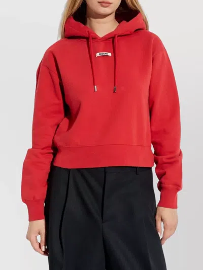 Jacquemus Cropped Hooded Drawstring Top In Red