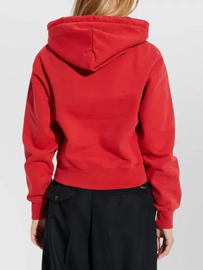 Jacquemus Cropped Hooded Drawstring Top In Red