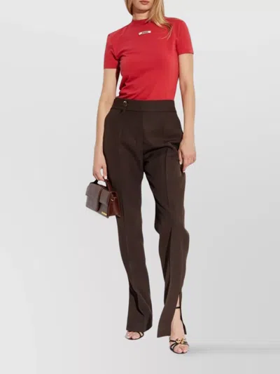 Jacquemus Crew Neck Short Sleeve Tops With Ribbed Detail In Red