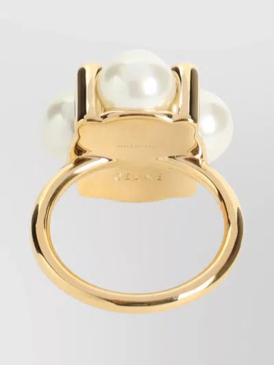 Celine Crystal And Pearl Gold Brass Ring In Multi