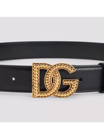 Dolce & Gabbana Adjustable Loop Stitched Belt In Black