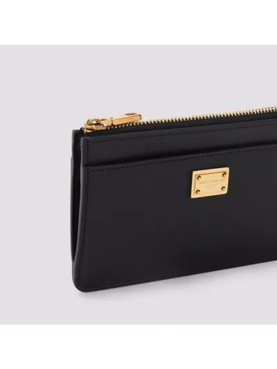 Dolce & Gabbana Zip-closure Calf Leather Wallet With Gold-tone Hardware In Black