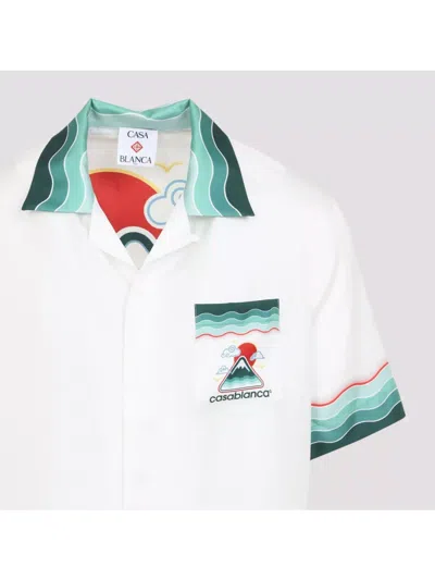 Casablanca Convertible-collar Printed Silk-twill Shirt In White