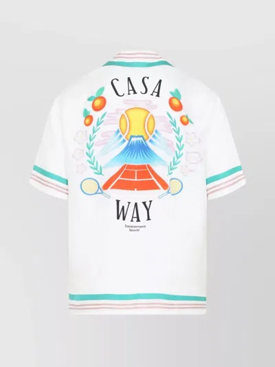Casablanca Mens Tbc Cuban-collar Graphic-pattern Silk Shirt In White