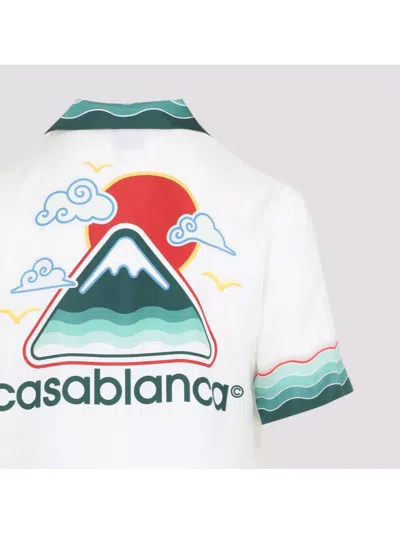 Casablanca Convertible-collar Printed Silk-twill Shirt In White