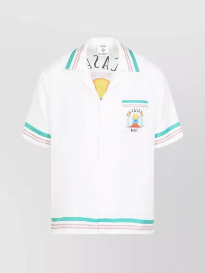 Casablanca Mens Tbc Cuban-collar Graphic-pattern Silk Shirt In White
