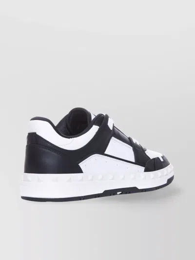 Valentino Garavani Low Sneakers Contrast Panels Perforated Toe Rubber Sole In Black