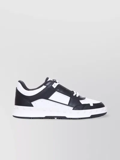 Valentino Garavani Low Sneakers Contrast Panels Perforated Toe Rubber Sole In Black