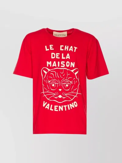 Valentino Garavani T-shirt With Le Chat De La Maison Print In Red