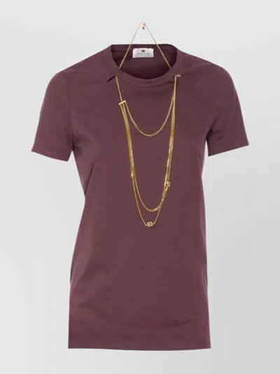 Elisabetta Franchi Crewneck Top Featuring Chain Detail And Charms In Burgundy