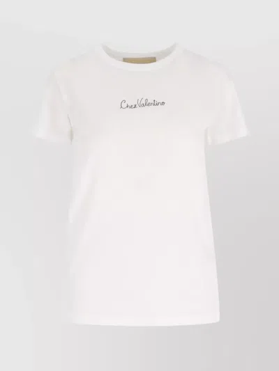 Valentino Cotton Crew Neck T-shirt With Short Sleeves In White
