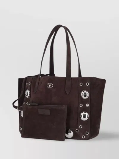 Valentino Luxe Suede Tote Bag With Metal Eyelets