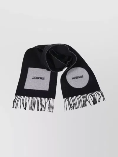 Jacquemus Square Fringe Rectangular Scarf In Black