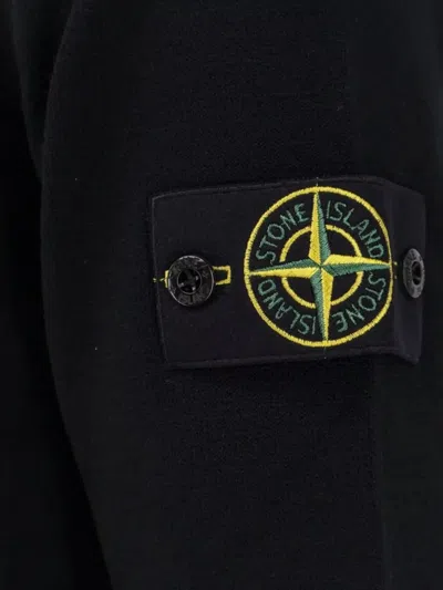 Stone Island High Collar Pullover With Buttoned Placket And Logo Patch In Black