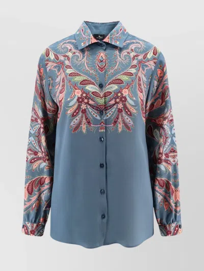 Etro Women Paisley Print Silk Shirt In Blue