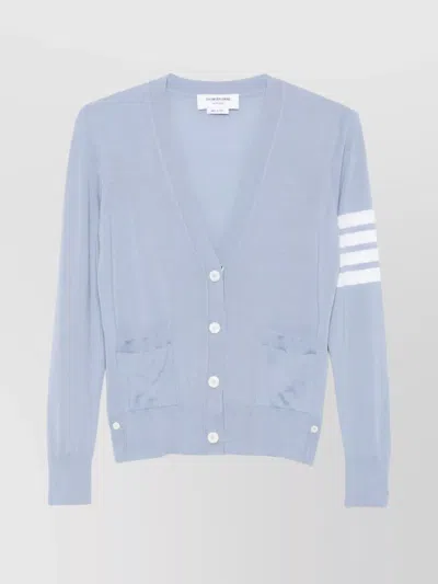 Thom Browne V-neck Cardigan Stripe Detail In Blue