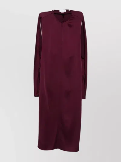 Stella Mccartney Bordeaux Midi Dress With Cape Sleeves And Cut-out On The Front In Tech Fabric Woman In Burgundy
