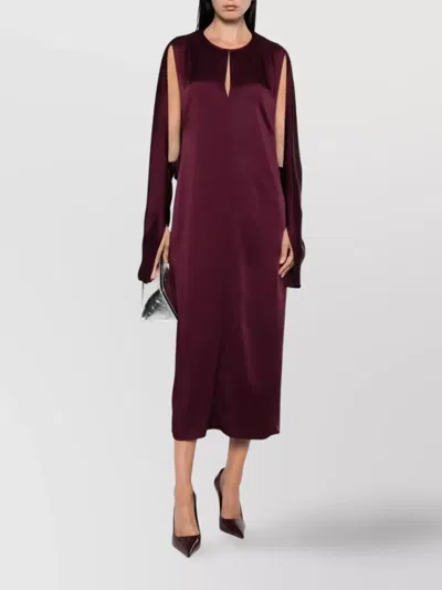 Stella Mccartney Bordeaux Midi Dress With Cape Sleeves And Cut-out On The Front In Tech Fabric Woman In Burgundy