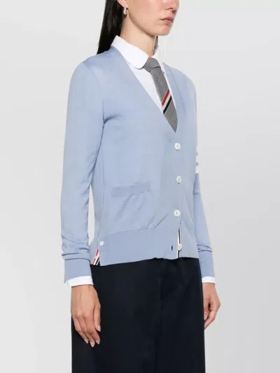 Thom Browne V-neck Cardigan Stripe Detail In Blue
