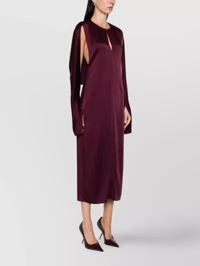 Stella Mccartney Bordeaux Midi Dress With Cape Sleeves And Cut-out On The Front In Tech Fabric Woman In Burgundy