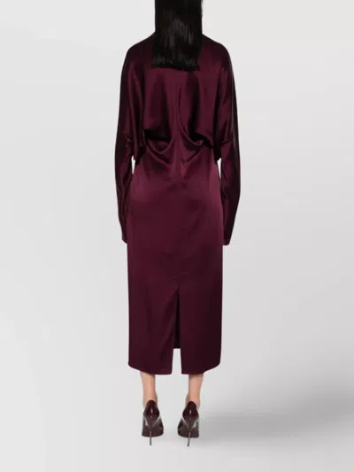 Stella Mccartney Bordeaux Midi Dress With Cape Sleeves And Cut-out On The Front In Tech Fabric Woman In Burgundy