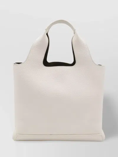 Hogan Leather Textured Top Handle Detachable Strap In White